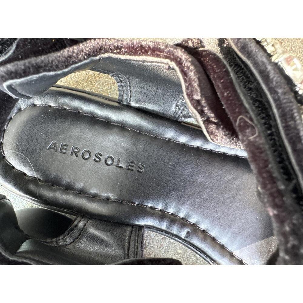 Aerosoles Black Velvet Jeweled Sandals Size 7.5 – Chunky Sole LIKE NEW - Picture 3 of 5